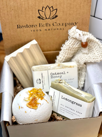 Artisan Soap Bundle with Large Bath Bomb and Assessory Gift Set